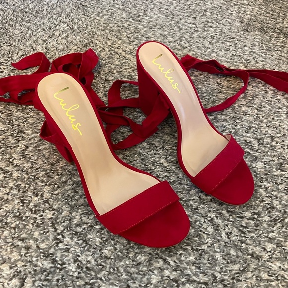 Lulus Alta Dark Red Suede Lace-up Heels - Size 9 - Picture 2 of 4
